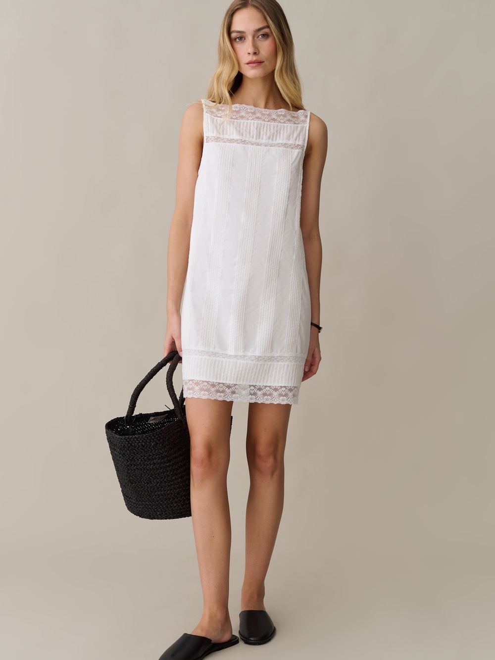 Sorella Iyla Cotton Sleeveless White Lace-Trim Mini Dress NWT SIZE Medium
